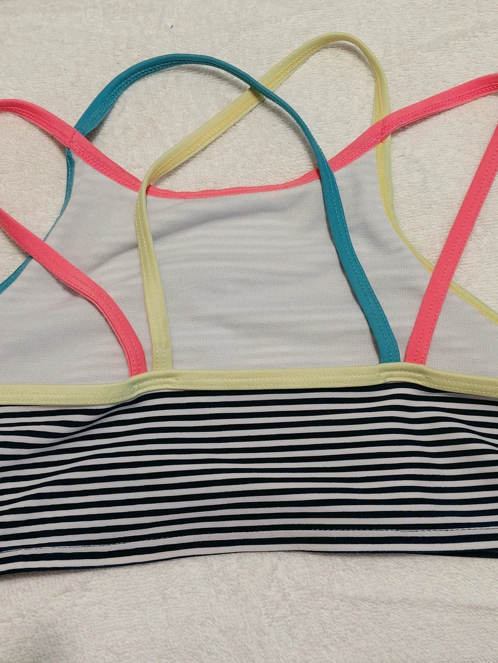 Cat & Jack Navy Striped Bikini with Neon Pink Navy Teal Yellow Trim
